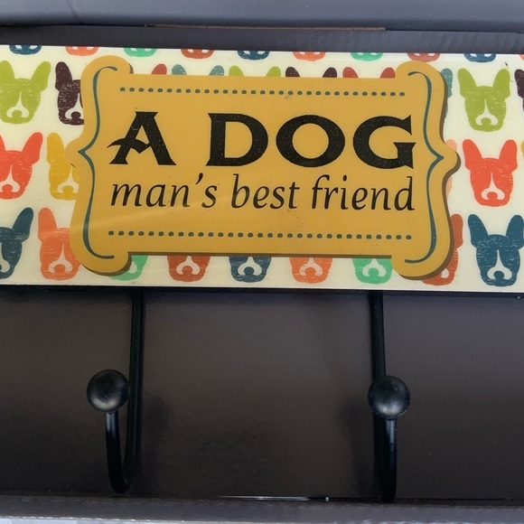 Dog Leash Rack Holder Bone Shape Wall Hook Plaque Lacquered 4 Hook Multi Purpose - Picture 6 of 11